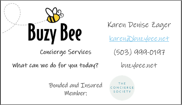 Buzy Bee Concierge Services business card