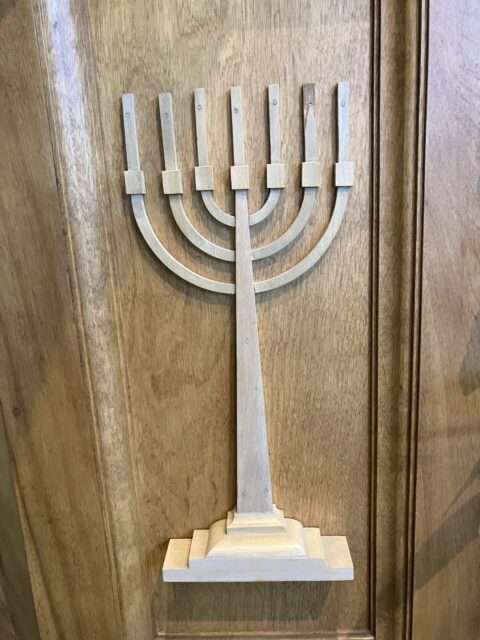 7-branch menorah on podium 7-branch menorah on podium