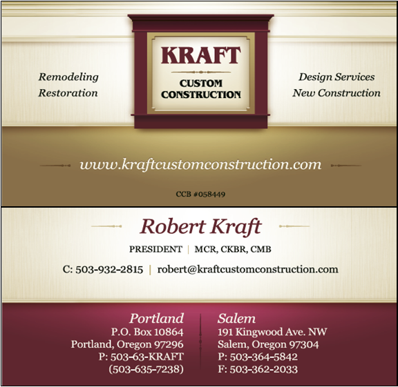 Kraft Custom Construction business card