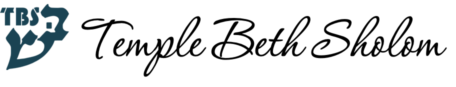 Temple Beth Sholom in cursive with TBS logo