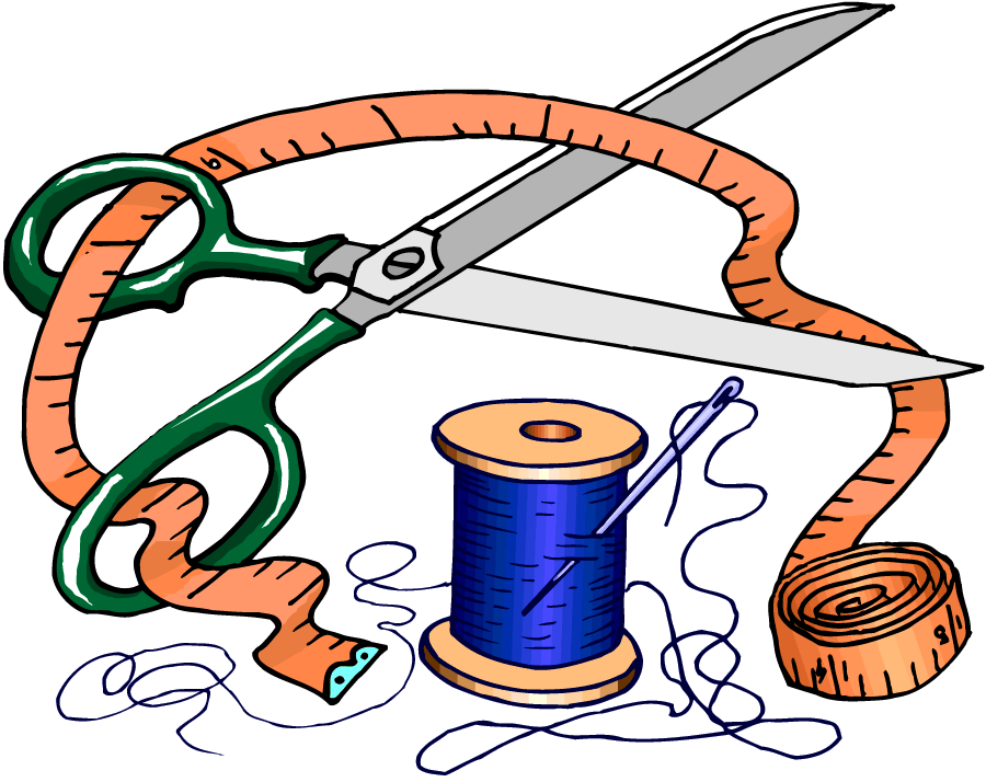 Spool of thread, scissors, and measuring tape